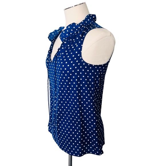 J. CREW FACTORY Polka Dot Ruffle Blouse Sleeveless Style A8174 Blue White Sz 0 - Picture 7 of 13